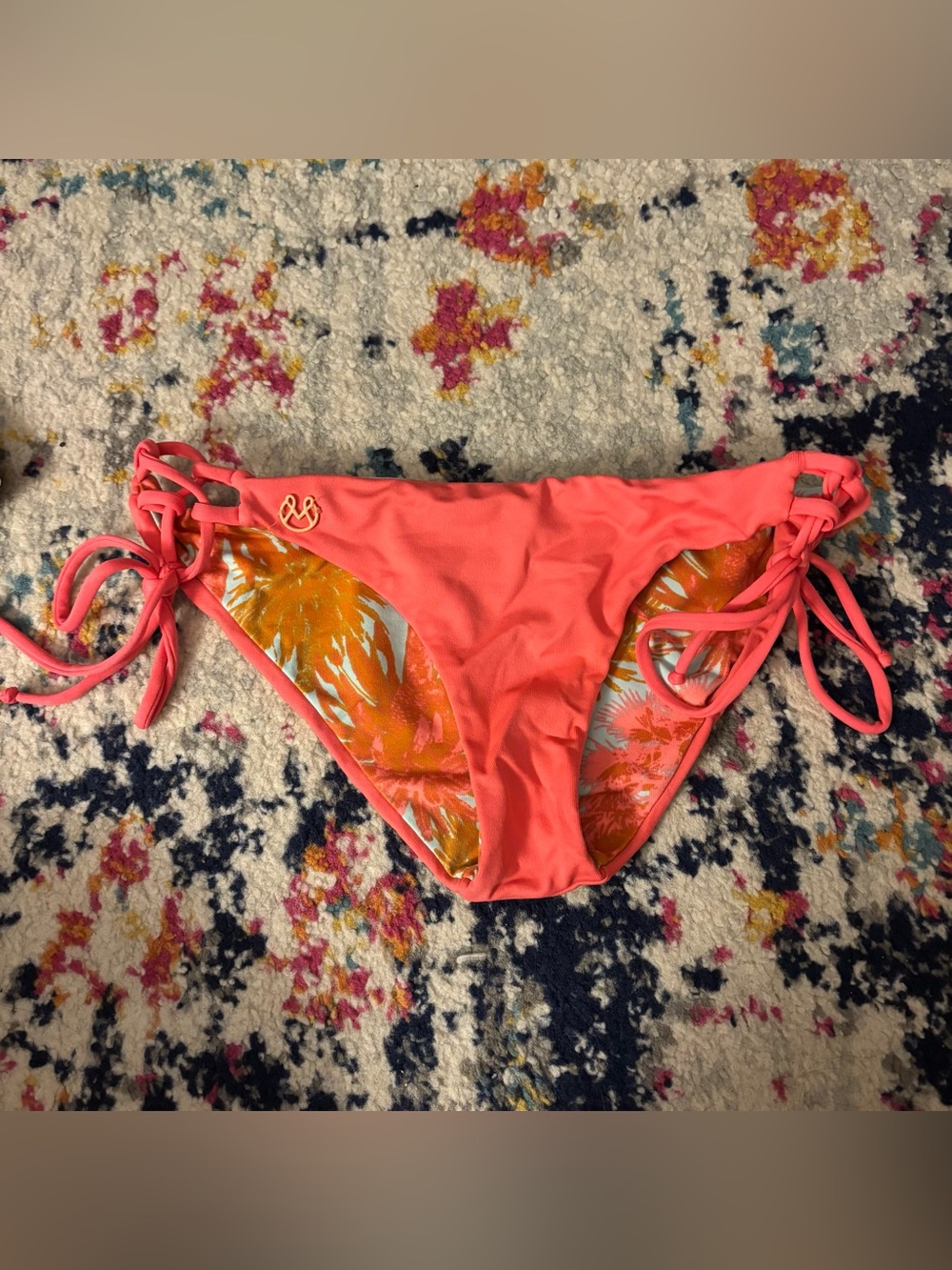 Maaji Coral Tie-Side Bikini Bottom with Tropical Print Accents